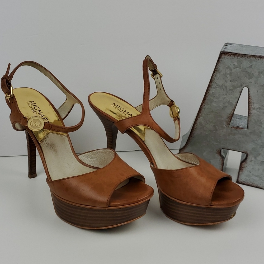 MICHAEL Michael Kors Brown Leather Platform Heels
